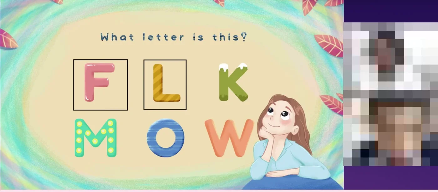 QQキッズの体験レッスン（レベルチェック）で色を英語で答える問題の画面